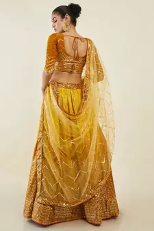 yellow sequins art silk lehenga set choli with dupatta 