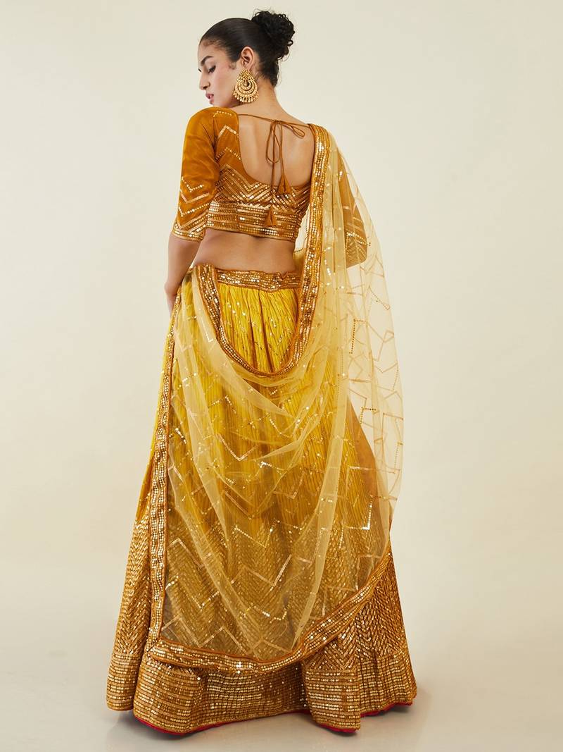 Gorgeous Yellow Sequins Art Silk Wedding Wear Lehenga Choli Set