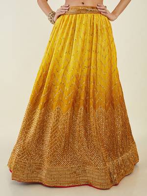 yellow sequins art silk lehenga set choli with dupatta  5