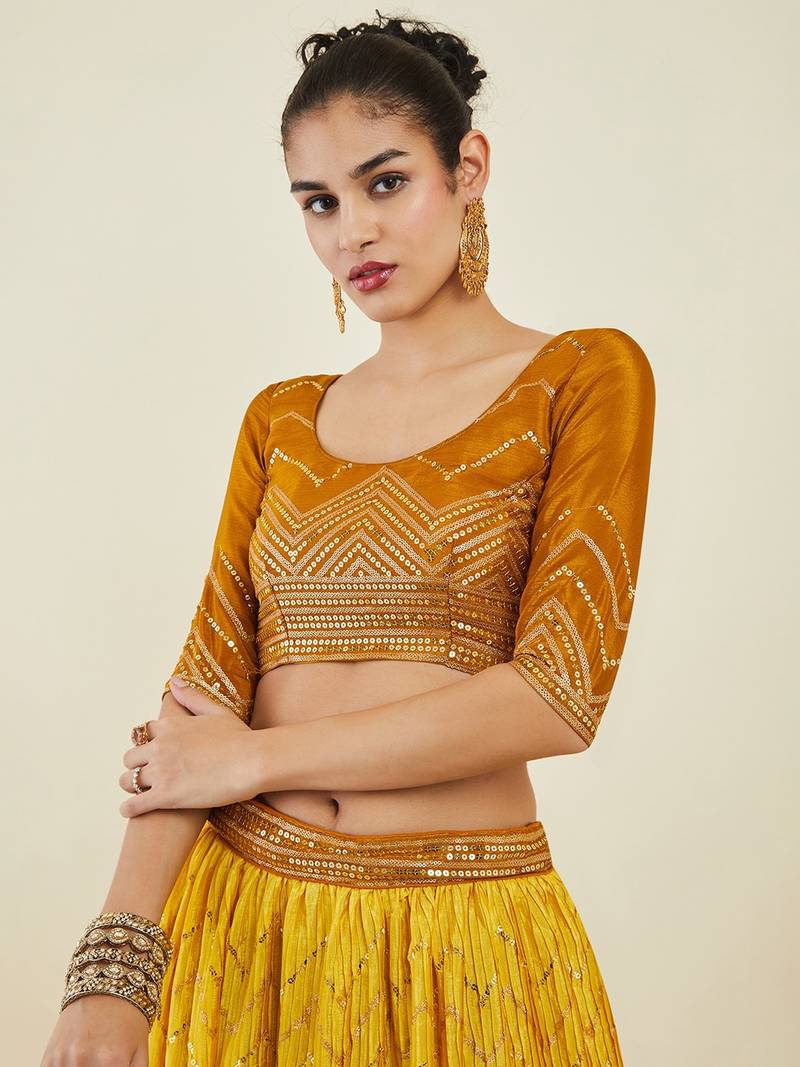 Gorgeous Yellow Sequins Art Silk Wedding Wear Lehenga Choli Set