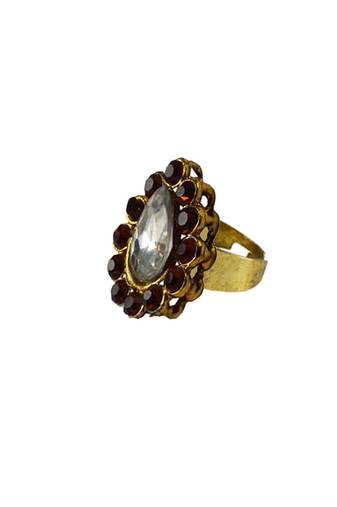 Brass Gold Platted  Copper Stone Studded  Ring With Adjustable