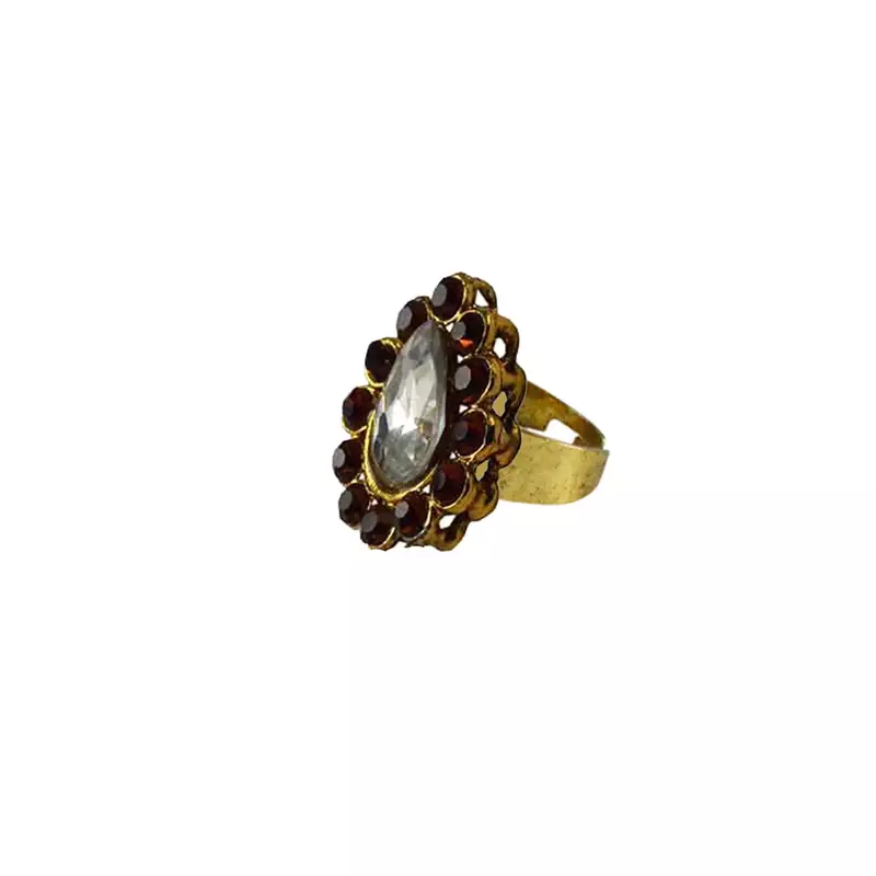 Brass Gold Platted  Copper Stone Studded  Ring With Adjustable