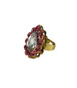 Brass Gold Platted  Pink Stone Studded  Ring With Adjustable