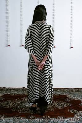 Cream and Black Viscose Crepe Printed Kaftan With Viscose Crepe Bottom 3