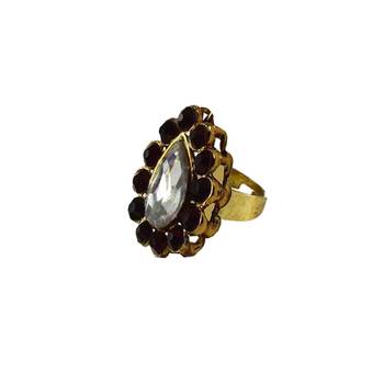 Brass Gold Platted  Black Stone Studded  Ring With Adjustable 1