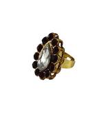 Brass Gold Platted  Black Stone Studded  Ring With Adjustable