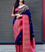 Navy Blue Colour Kylie Silk Saree With Handloom Weaving