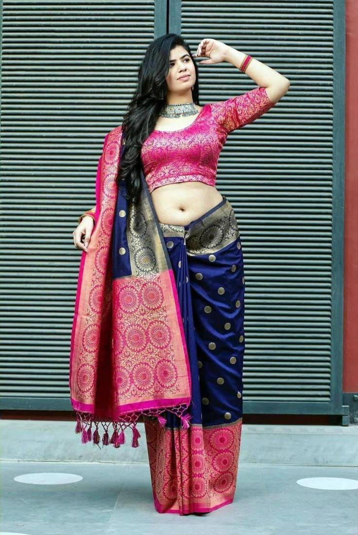 Navy Blue Colour Kylie Silk Saree With Handloom Weaving