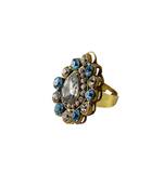 Brass Gold Platted  Multicolor Stone Studded  Ring With Adjustable