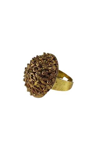 Brass Gold Platted  Golden Stone Studded  Ring With Adjustable