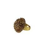 Brass Gold Platted  Golden Stone Studded  Ring With Adjustable