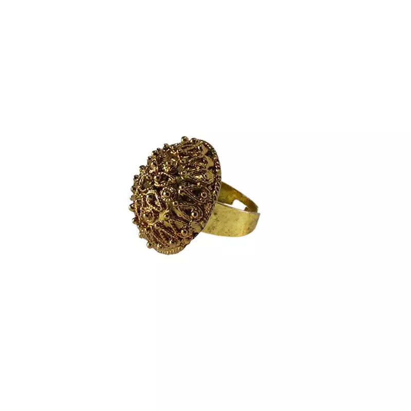 Brass Gold Platted  Golden Stone Studded  Ring With Adjustable