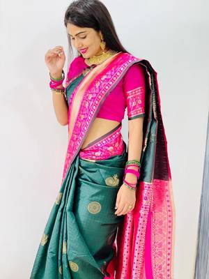 Green Colour Kylie Silk Saree With Handloom Weaving 1