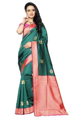 Green Colour Kylie Silk Saree With Handloom Weaving 2