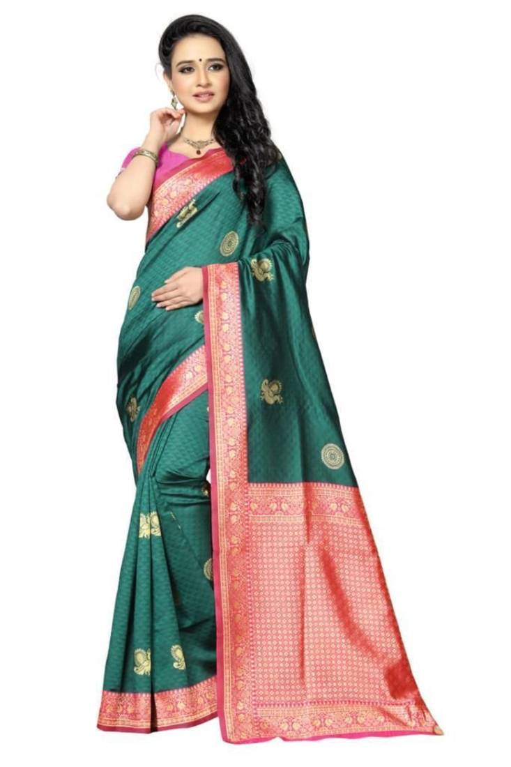 Green Colour Kylie Silk Saree With Handloom Weaving