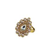 Brass Gold Platted  White Stone Studded  Ring With Adjustable