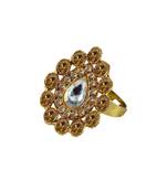 Brass Gold Platted  Golden Stone Studded  Ring With Adjustable