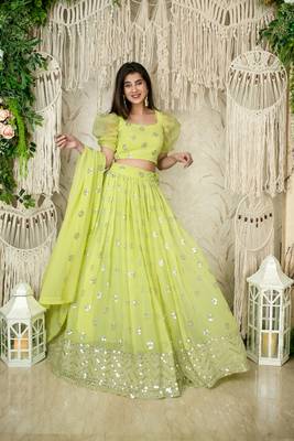 pista sequins georgette work lehenga set choli with dupatta  1
