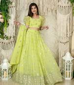 Attractive Pista Sequins Georgette Work Wedding Wear Lehenga Choli Set