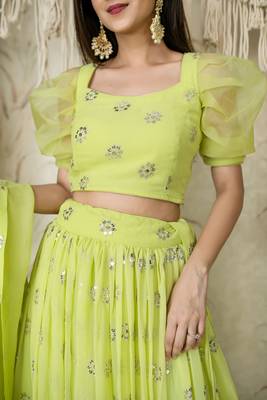 pista sequins georgette work lehenga set choli with dupatta  8