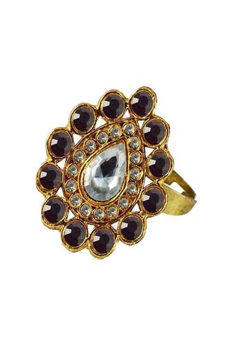 Brass Gold Platted  Purple Stone Studded  Ring With Adjustable