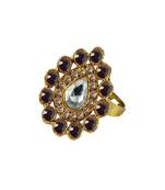 Brass Gold Platted  Purple Stone Studded  Ring With Adjustable