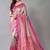 Grey & Pink Printed Art Silk Traditional-Sarees With Blouse