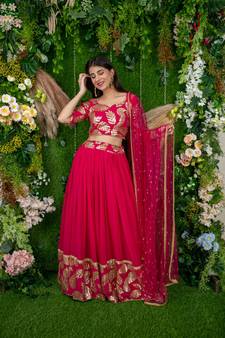 Sweet Rani Sequins Work Georgette Festive Wear Lehenga Choli Set