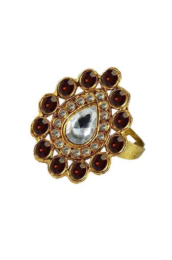 Brass Gold Platted  Copper Stone Studded  Ring With Adjustable