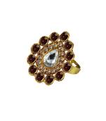 Brass Gold Platted  Copper Stone Studded  Ring With Adjustable