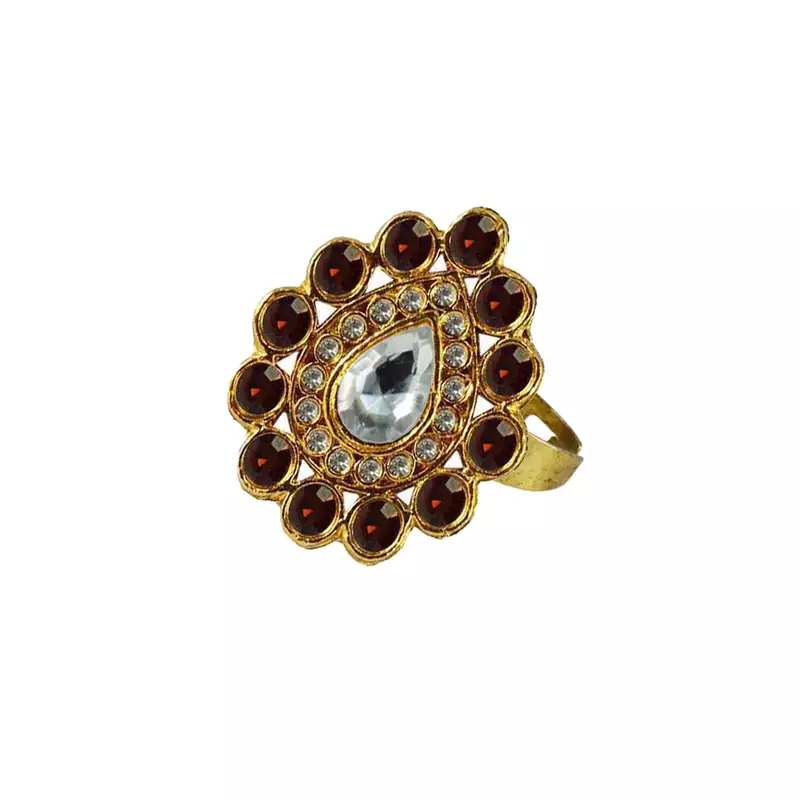 Brass Gold Platted  Copper Stone Studded  Ring With Adjustable