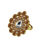Brass Gold Platted  Golden Stone Studded  Ring With Adjustable