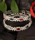 Rhodium Plated Multi-Stone Embellished CZ Bangles BD677