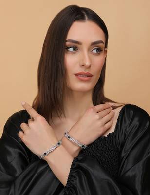 Rhodium Plated Multi-Stone Embellished CZ Bangles BD677 2