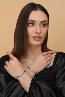 Rhodium Plated Multi-Stone Embellished CZ Bangles BD677