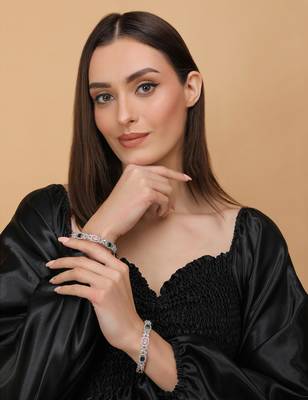 Rhodium Plated Multi-Stone Embellished CZ Bangles BD677 3