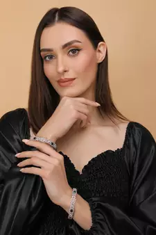 Rhodium Plated Multi-Stone Embellished CZ Bangles BD677