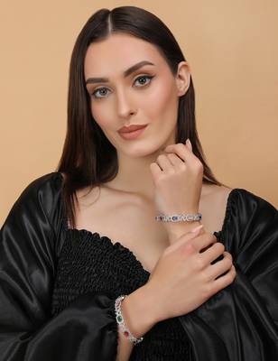 Rhodium Plated Multi-Stone Embellished CZ Bangles BD677 4