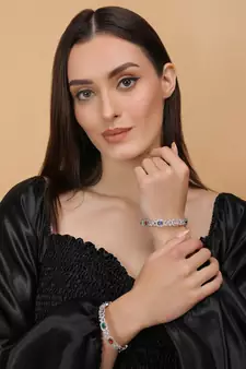 Rhodium Plated Multi-Stone Embellished CZ Bangles BD677