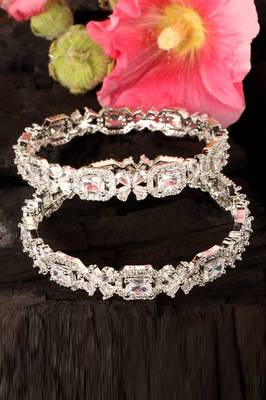 Rhodium Plated White Stone Embellished CZ Bangles BD678 1
