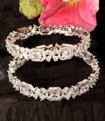 Rhodium Plated White Stone Embellished CZ Bangles BD678
