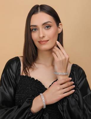 Rhodium Plated White Stone Embellished CZ Bangles BD678 2