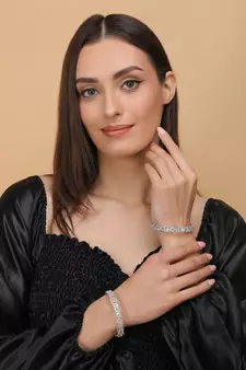 Rhodium Plated White Stone Embellished CZ Bangles BD678