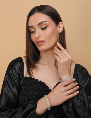 Rhodium Plated White Stone Embellished CZ Bangles BD678 3