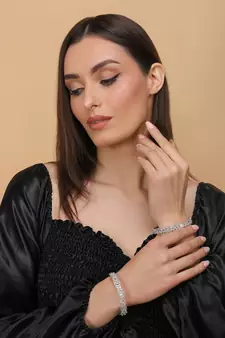 Rhodium Plated White Stone Embellished CZ Bangles BD678