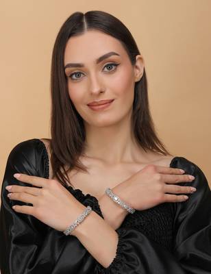 Rhodium Plated White Stone Embellished CZ Bangles BD678 4