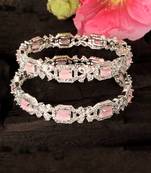 Rhodium Plated Pink Stone Embellished CZ Bangles BD679