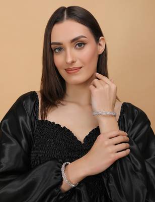 Rhodium Plated Pink Stone Embellished CZ Bangles BD679 4