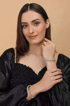 Rhodium Plated Pink Stone Embellished CZ Bangles BD679