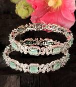 Rhodium Plated Mint Stone Embellished CZ Bangles BD680